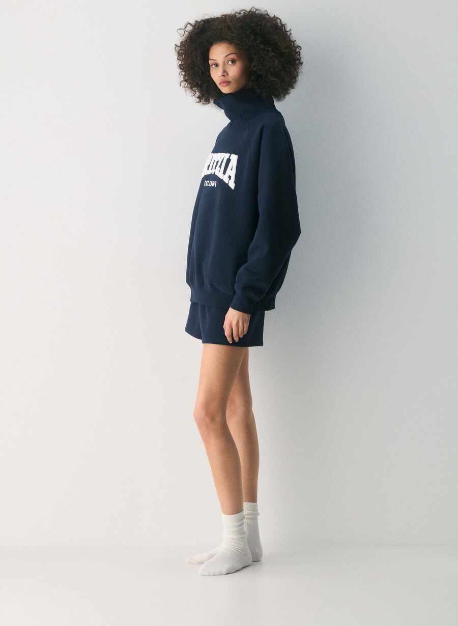 pulover confortabil din fleece mega raglan cu guler tip pâlnie admiral mesteacĂn deschis