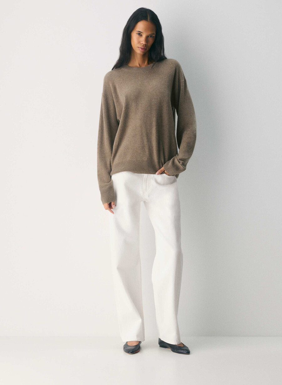 pulover bare cashmere relaxed crew heather folio brown