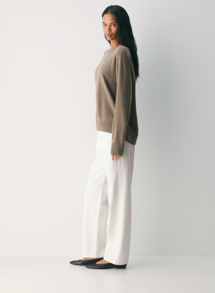 pulover bare cashmere relaxed crew heather folio brown