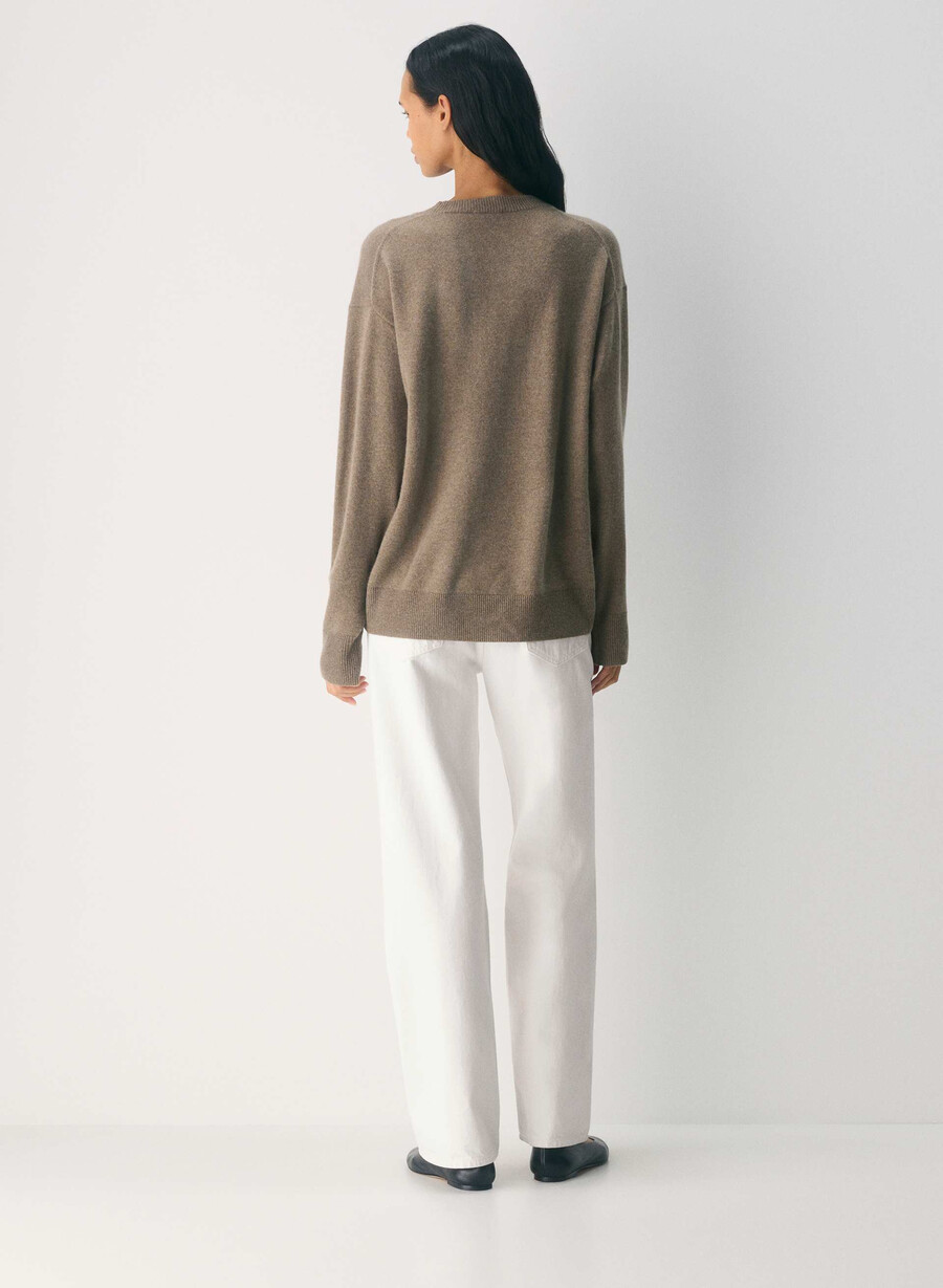 pulover bare cashmere relaxed crew heather folio brown