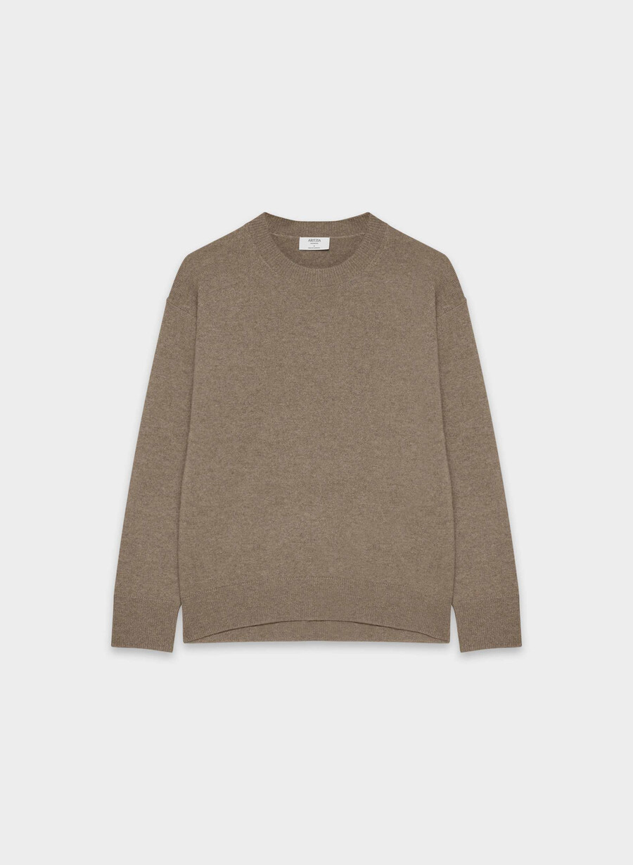 pulover bare cashmere relaxed crew heather folio brown