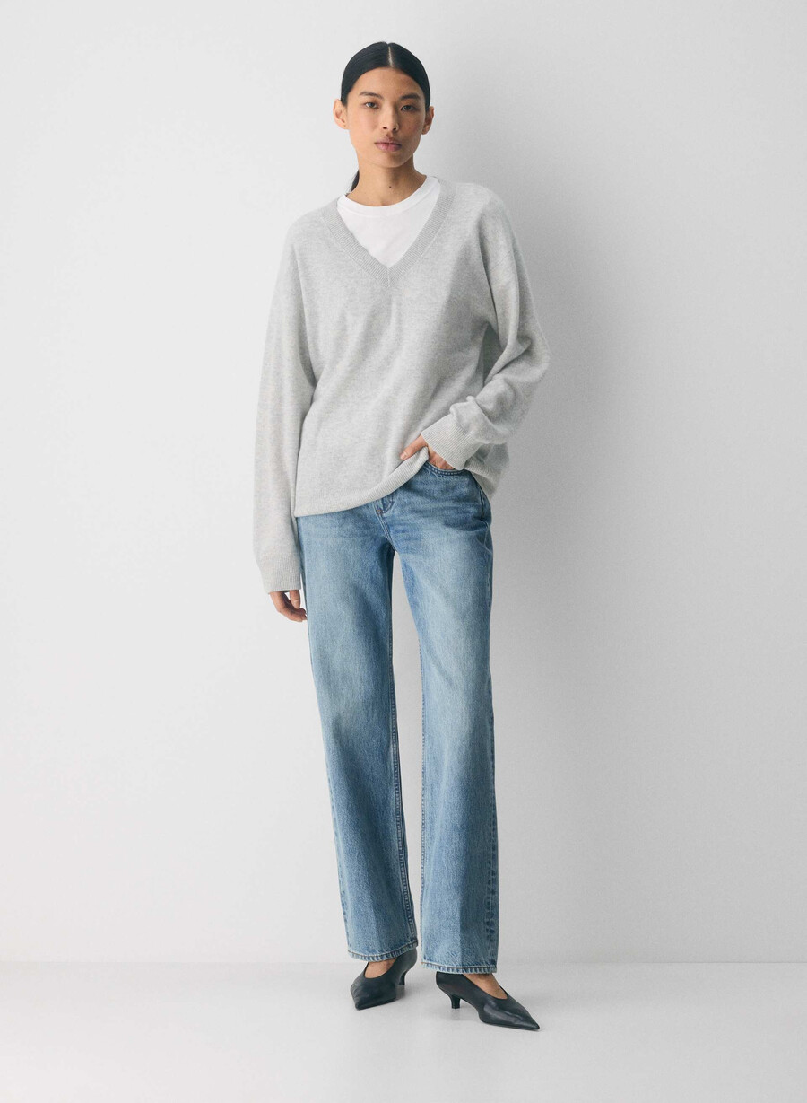 pulover din cașmir compozit bare heather chrome