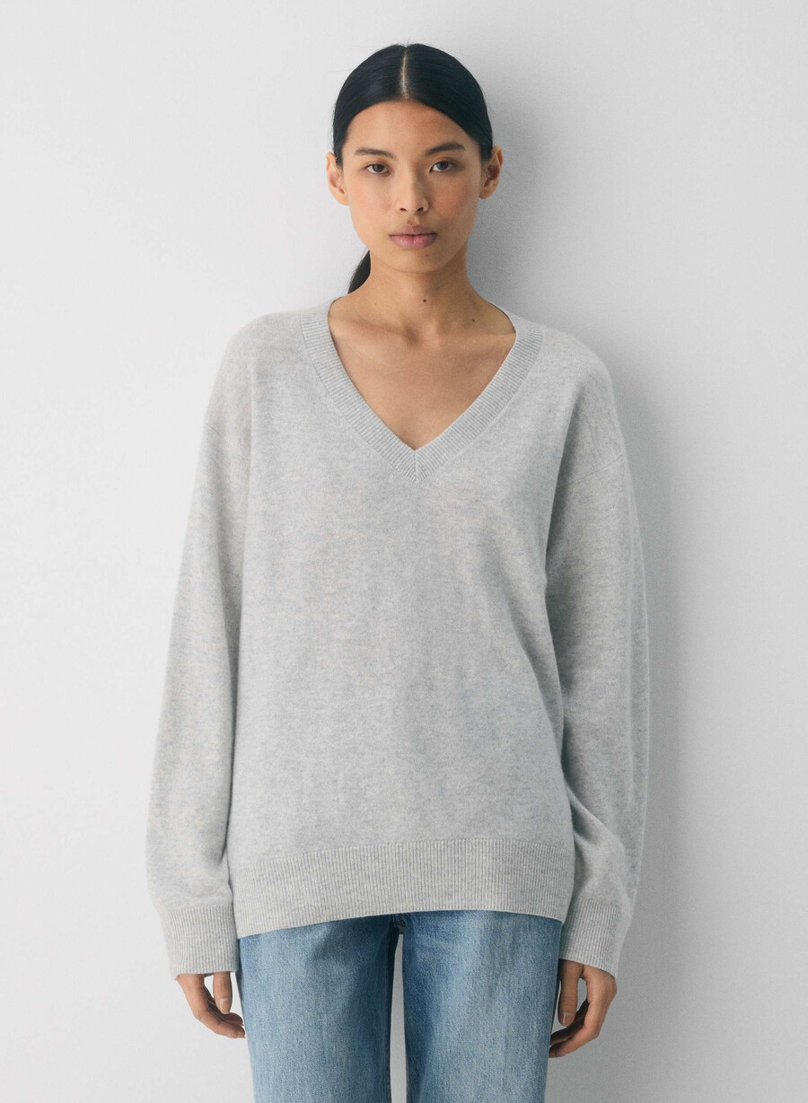 pulover din cașmir compozit bare heather chrome