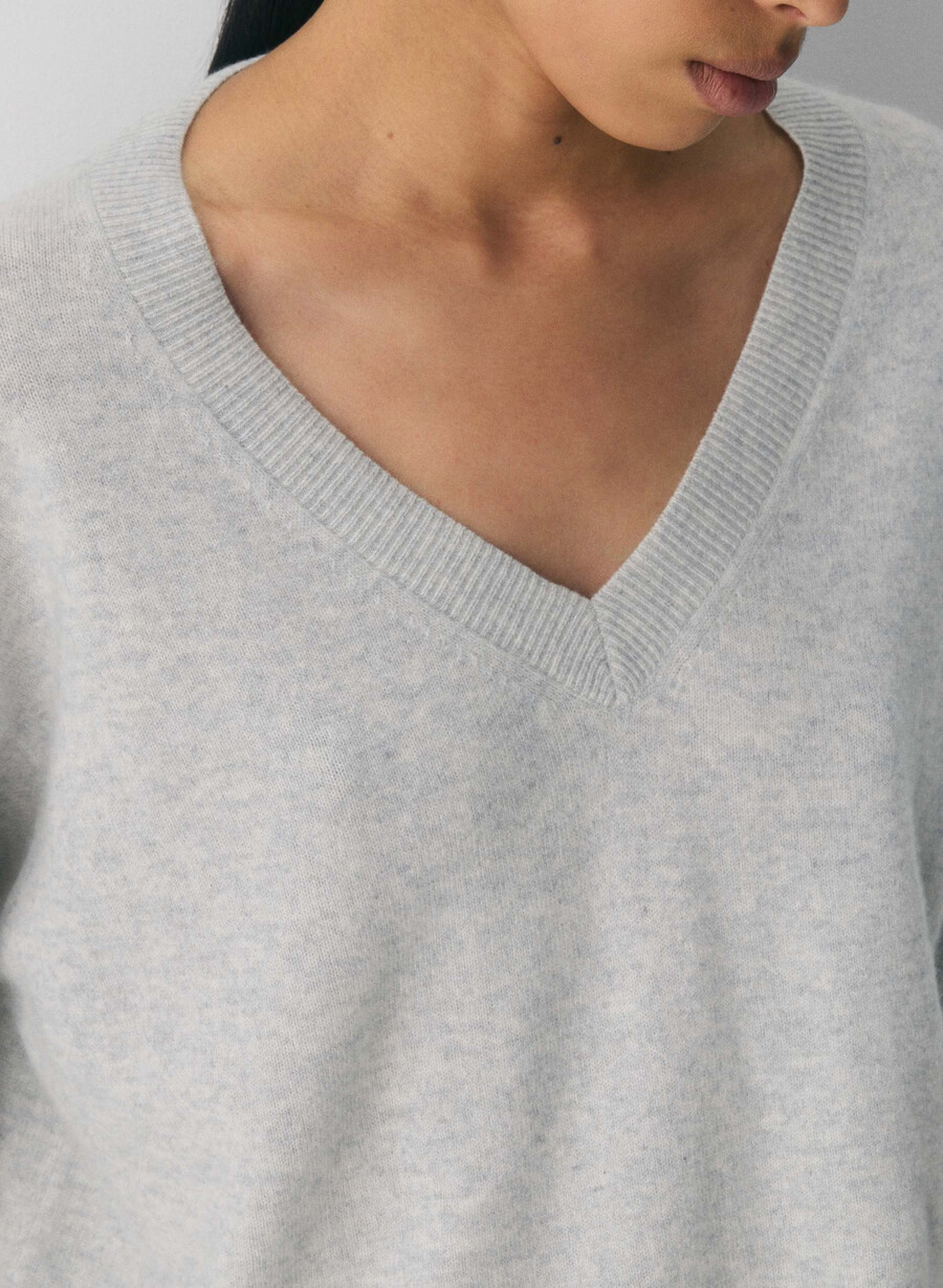 pulover din cașmir compozit bare heather chrome