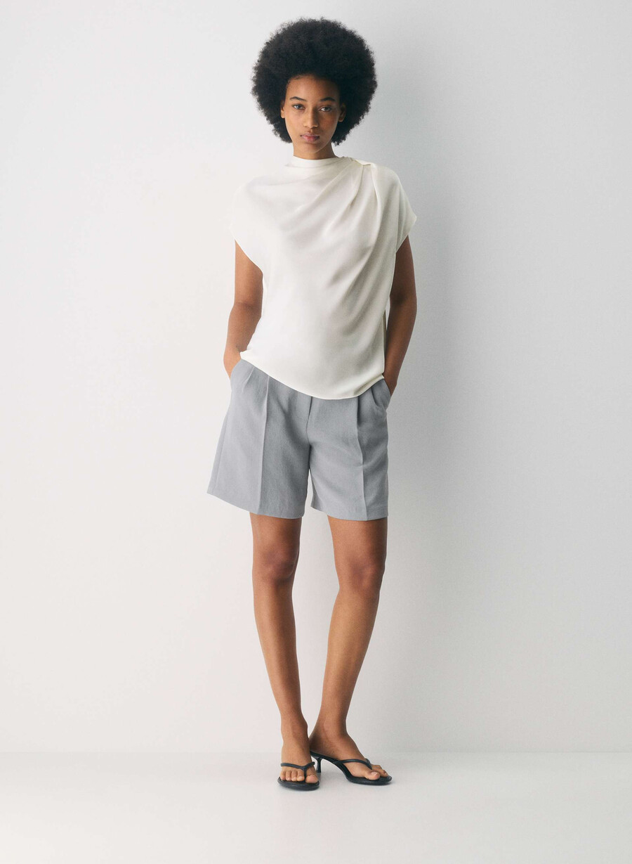 pantaloni scurți lungi the effortless short - crepette riverstone grey