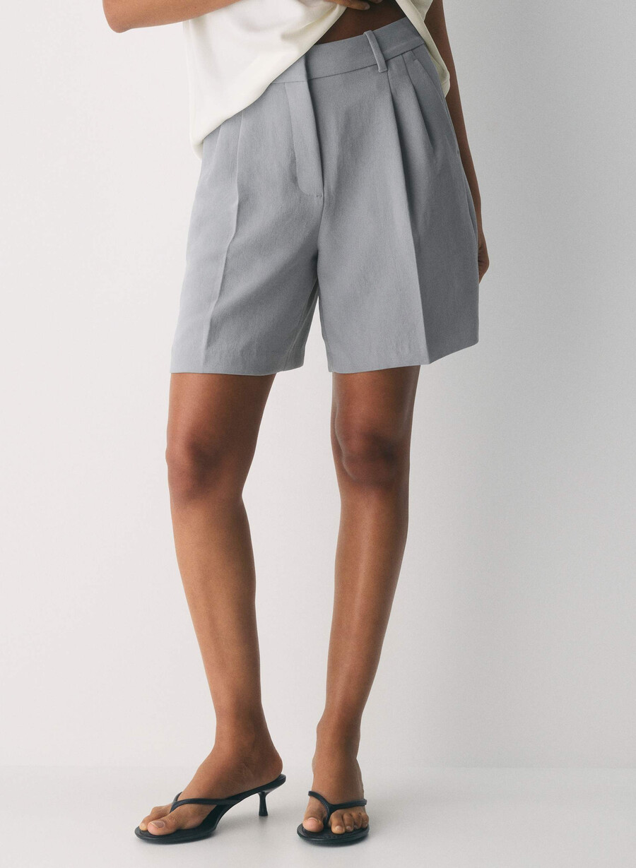 pantaloni scurți lungi the effortless short - crepette riverstone grey