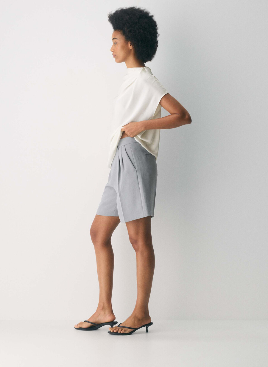 pantaloni scurți lungi the effortless short - crepette riverstone grey