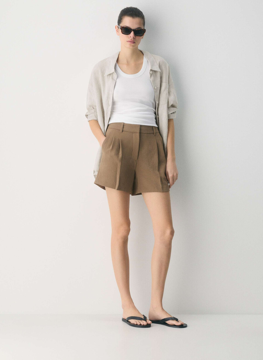 pantaloni scurți the effortless short pentru coapsă medie - crepette folio maro