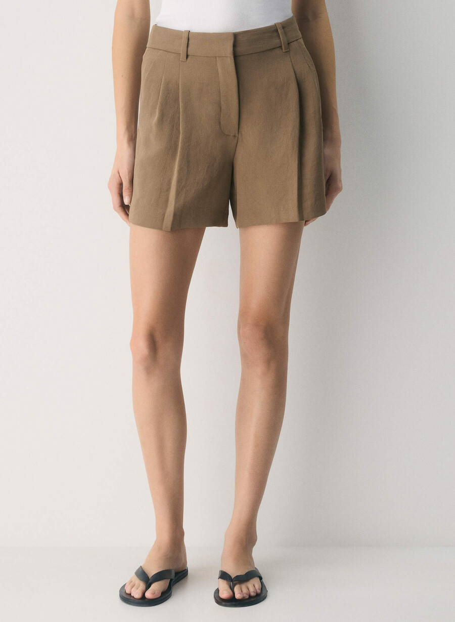 pantaloni scurți the effortless short pentru coapsă medie - crepette folio maro