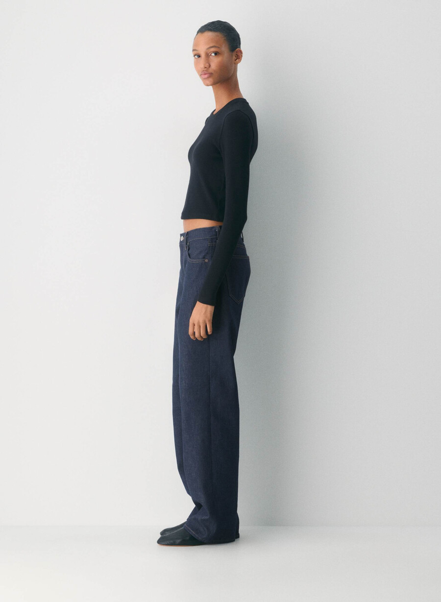 tricou cu mânecă lungă homestretch rib talie rotundă negru