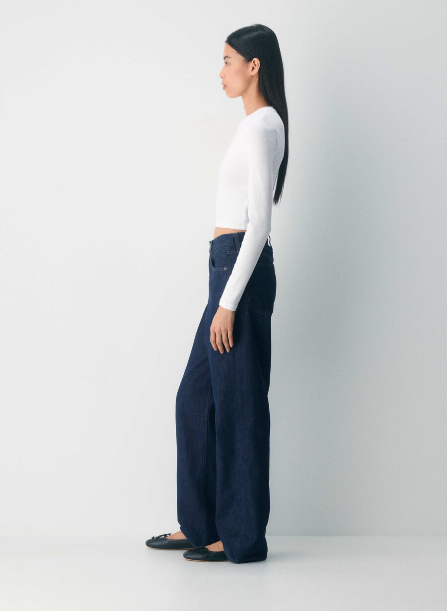tricou cu mânecă lungă homestretch rib talie rotundă alb