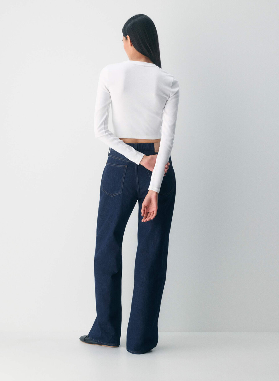 tricou cu mânecă lungă homestretch rib talie rotundă alb
