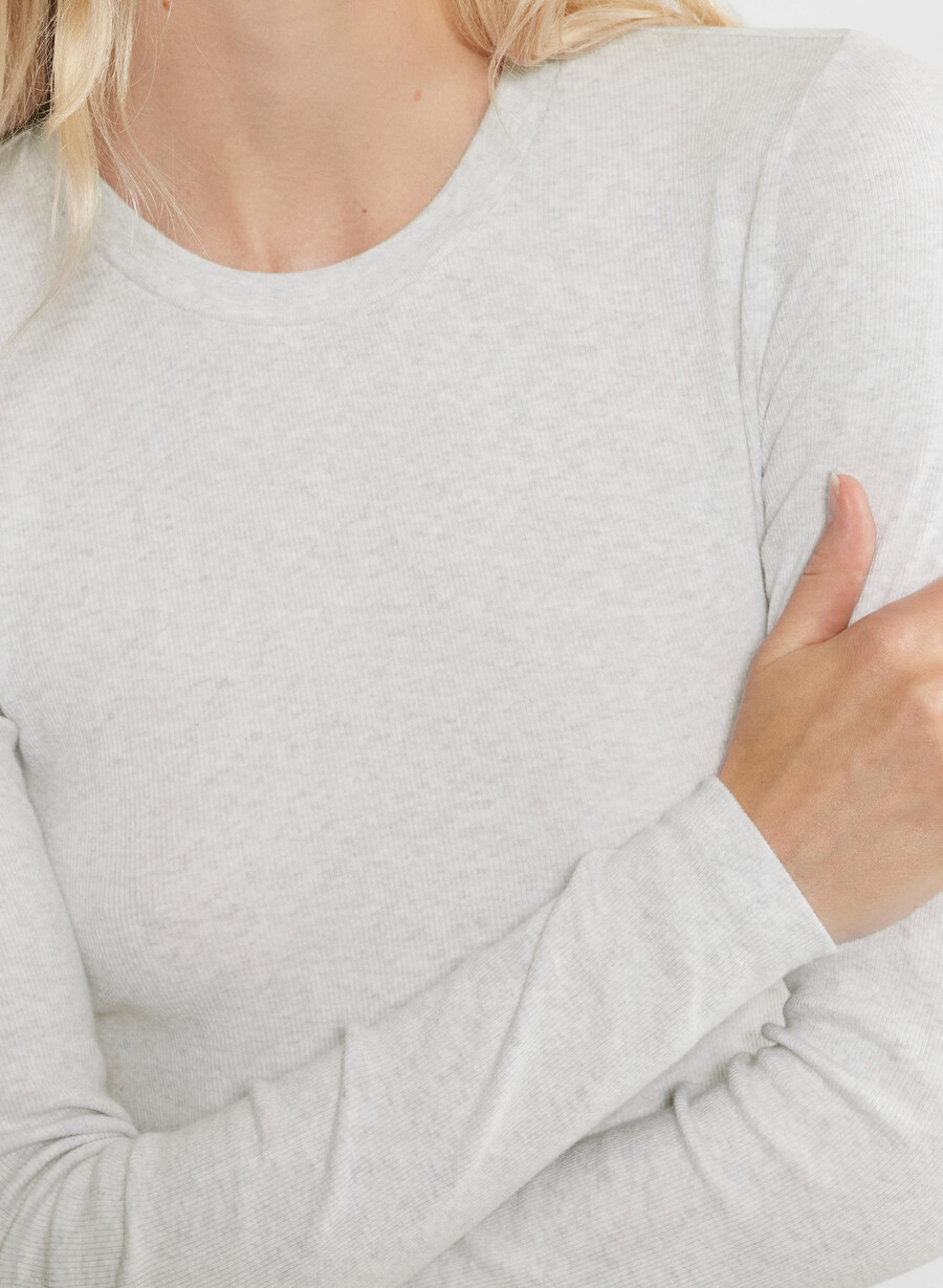 tricou homestretch rib cu talie rotundă și mânecă lungă alb-negru