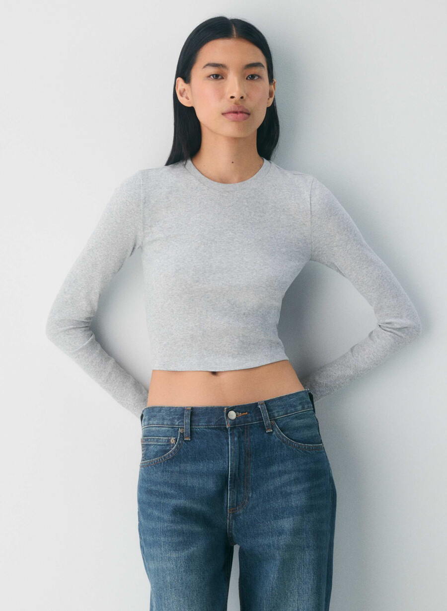 tricou homestretch rib cu talie rotundă și mânecă lungă heather chrome