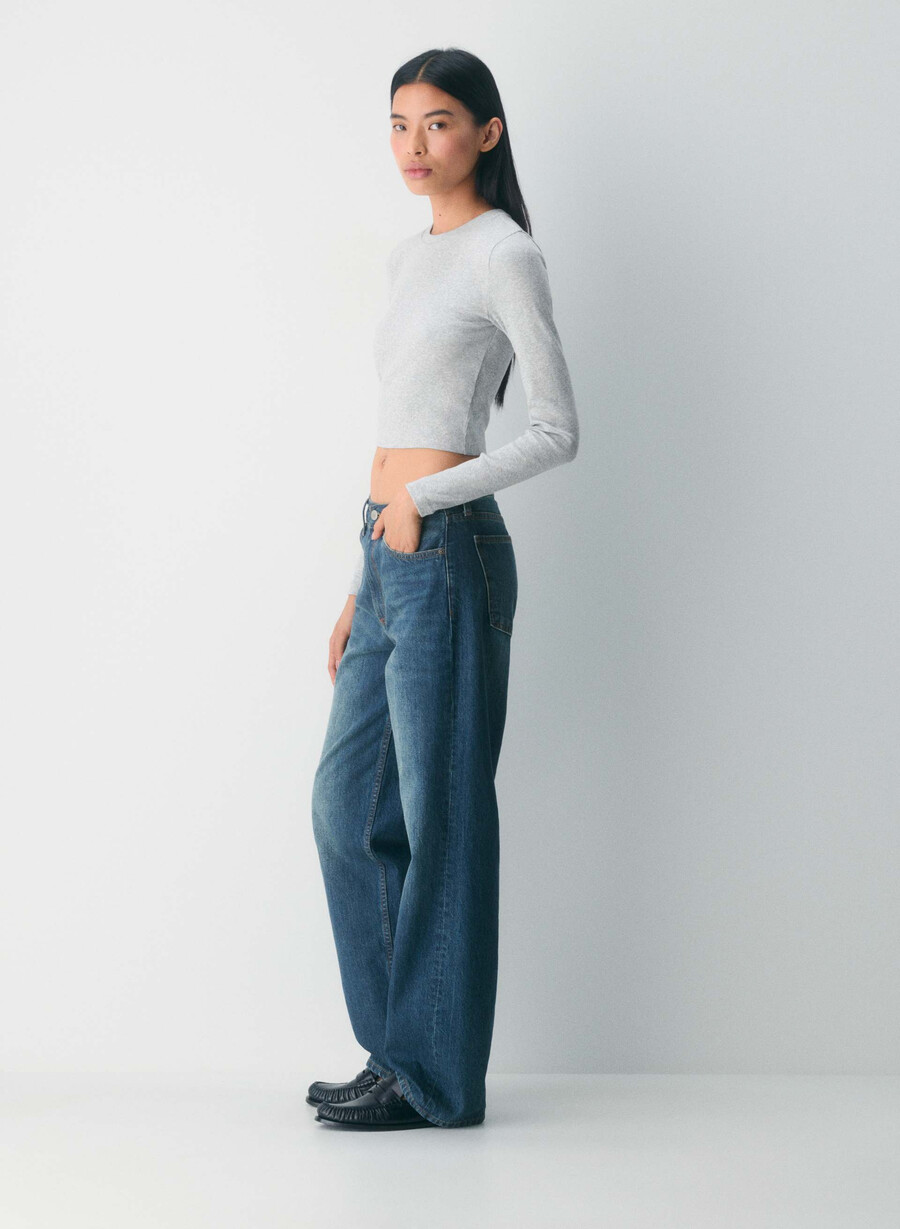 tricou homestretch rib cu talie rotundă și mânecă lungă heather chrome